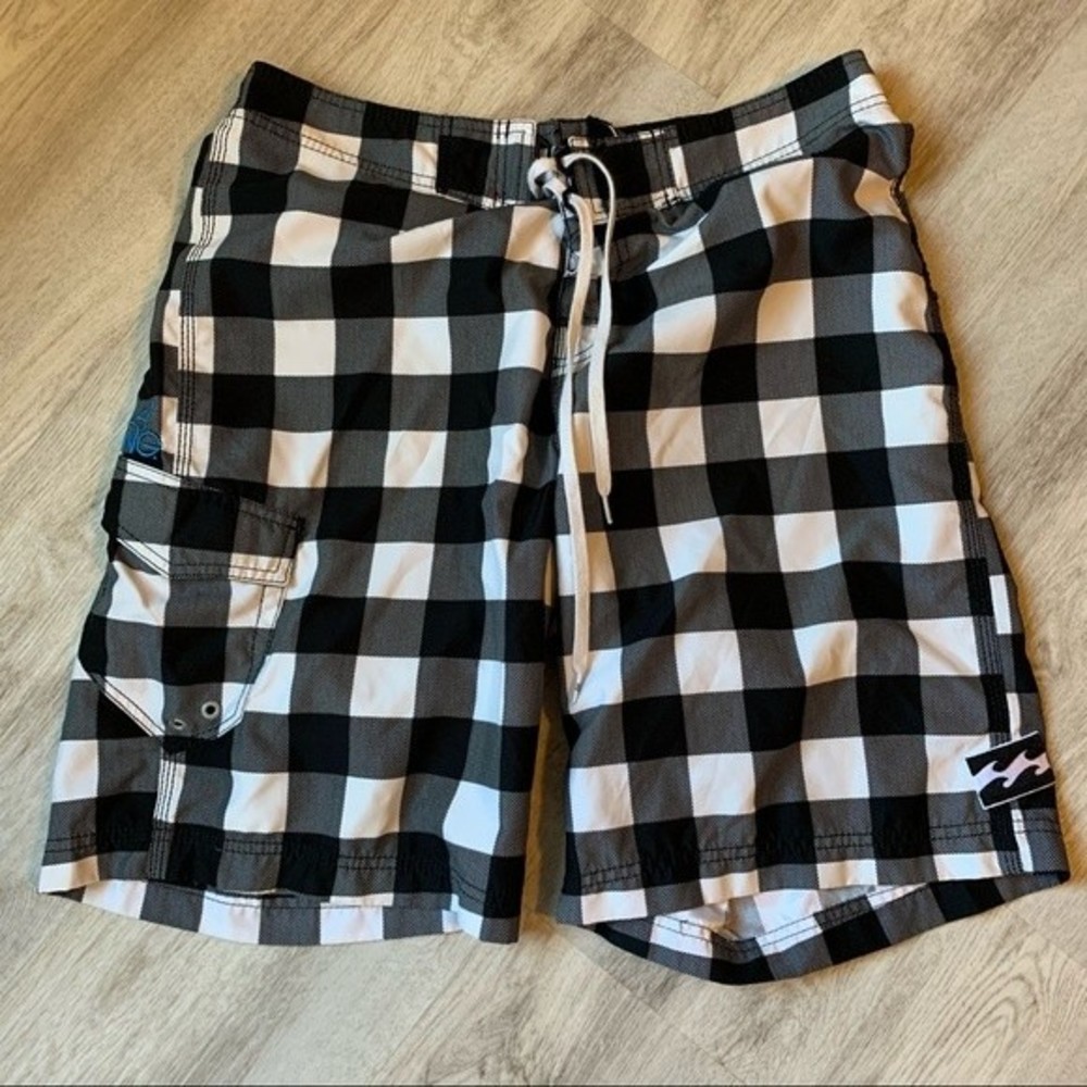 Billabong Buffalo Check Plaid Swim Trunks, Size 36